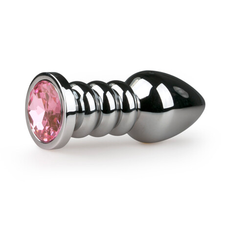 Silberner Analplug mit rosa Steinen