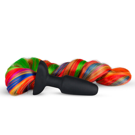 Silikon Analplug mit Schwanz - regenbogenfarben