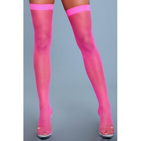 Halterlose Nylon-Netzstrmpfe - Neon Pink
