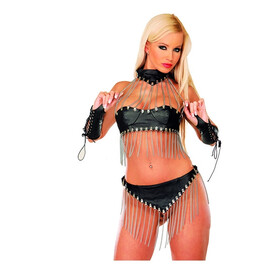 Leder BH mit Ketten und Halsband