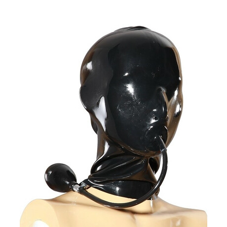 Latex Maske mit aufblasbarem Mundknebel und RV