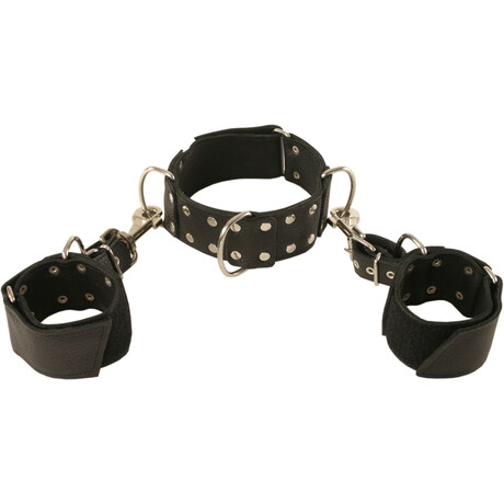 Leder Handfessel mit Halsband und Karabiner