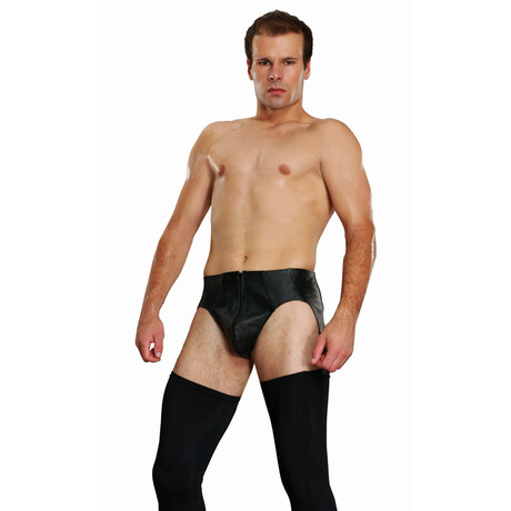 Leder Herren Slip mit zwei Strapshaltern