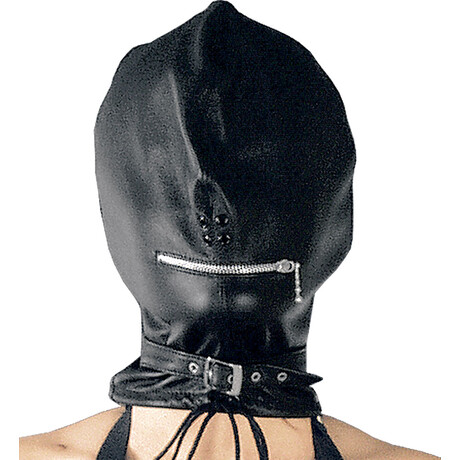 Leder Maske mit Zipper am Mund Schwarz