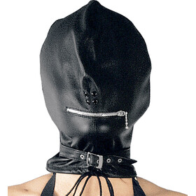 Leder Maske mit Zipper am Mund Schwarz