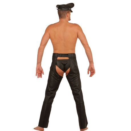 Leder Chaps Hose Schwarz S