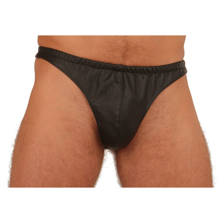 Leder Slip String Schwarz XXL