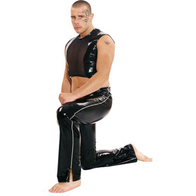 Herren Lack Netzshirt Top Schwarz L