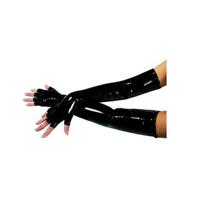 Lack Handschuhe lang fingerlos Schwarz M