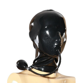 Latex Maske mit aufblasbaren Mundknebel Schwarz S